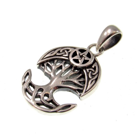 Solid 925 Sterling Silver Celtic Crescent Moon & Star Tree of Life Charm Pendant - Picture 4 of 5